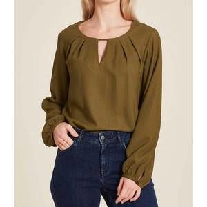 NEW TRANQUILLO silky long sleeve blouse in pesto